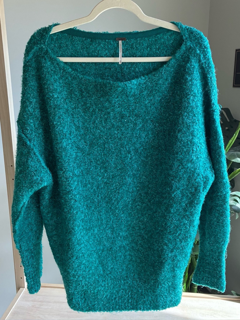 Free People Moira Slouchy Tunic Teal Chunky-Knit Pullover Sweater
Boat Neck XS